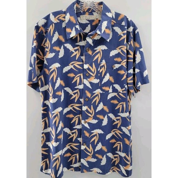 ISLAND REPUBLIC Men's‎  Hawaiian Shirt Size L Leaf Print Cotton / Rayon Blend - Picture 1 of 6